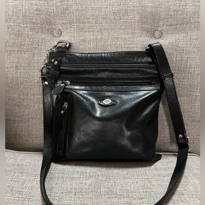 The Trend Italian Genuine Leather Multi-Pocket Organizer Black Crossbody Bag